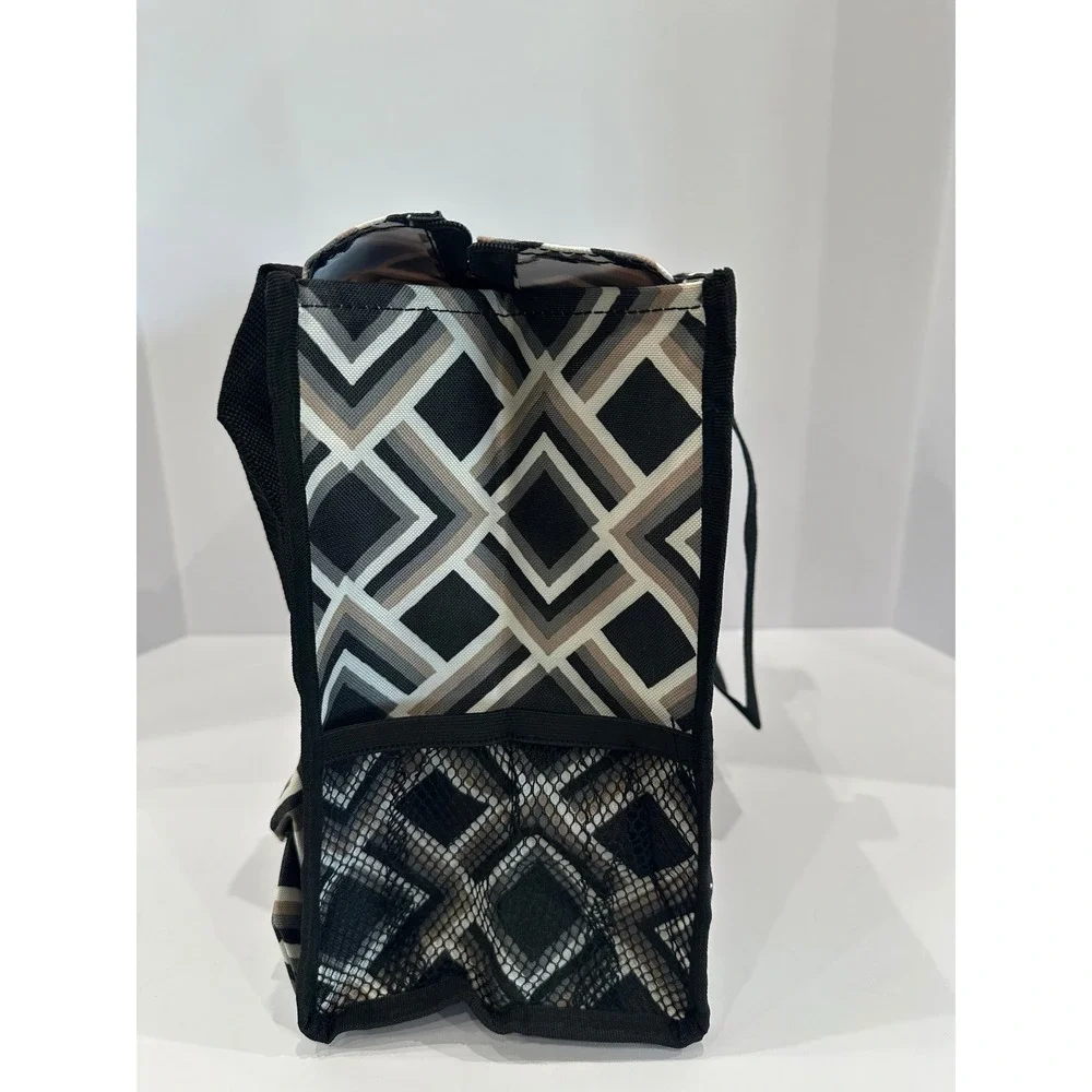 Thirty-One Zip-Top Organizing Utility Tote Deco Diamond Bag 4451 AD33 Black Tan